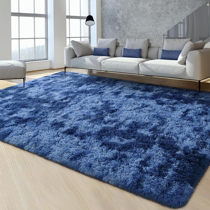 FlyDOIT Large Area Rugs for Living Room, 5x8 Feet Tie-Dyed Navy Blue Shaggy Rug - Image 2