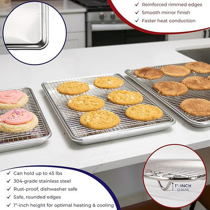 KITCHENATICS Aluminum Jelly Roll Pan 15x10 and Stainless Steel Rack Set - Image 4