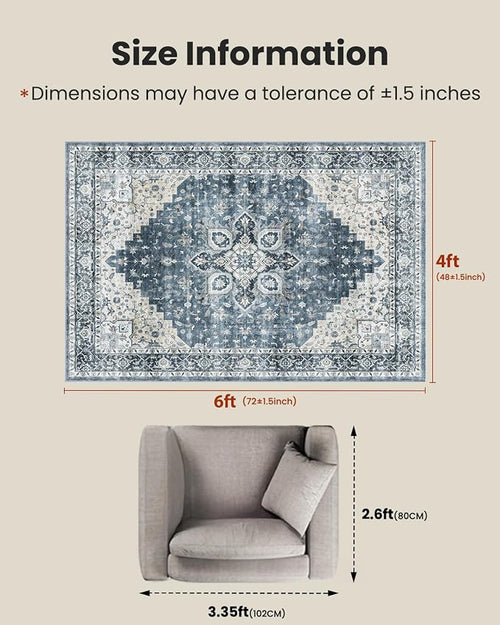 AMADA HOMEFURNISHING 4x6 Washable Area Rug, Low-Profile Entryway Rug - Image 2