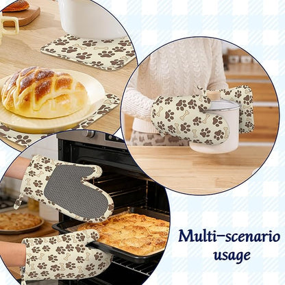 Dog Bone Paw Print Pot Holders and Oven Mitts Set Silicone Cute Animal Paws - Image 6