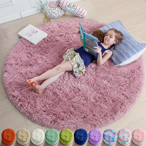 Amdrebio Blush Pink Circle Round Rug 5Ft by Amdrebio