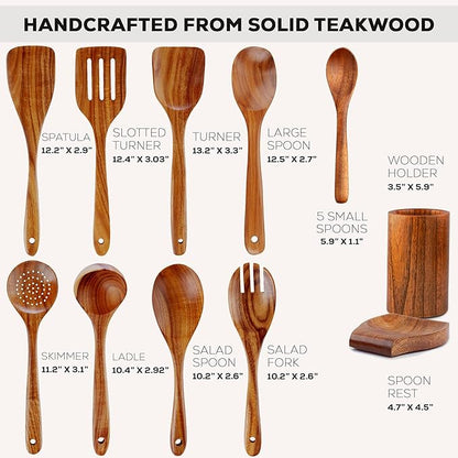 Zulay Kitchen 15-Piece Teak Wooden Utensils - Image 3