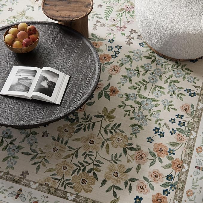 Machine Washable Rugs for Living Room: 8x10 Area Rugs for Bedroom Floral Non - Image 3