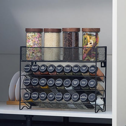 Spice Rack Organizer with 27 Spice Jars with Black Lids, Spice Labels, - Image 6