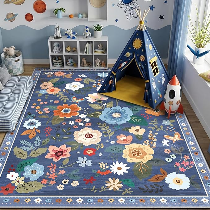RELEANY Floral 6x9 Area Rugs Washable Print Boho Cute Carpet Non Slip Flower by RELEANY