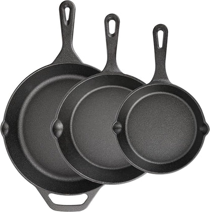 Cast Iron Skillet 3-Piece Set, Heavy-Duty Pre-Seasoned Pan Cookware Set by isheTao