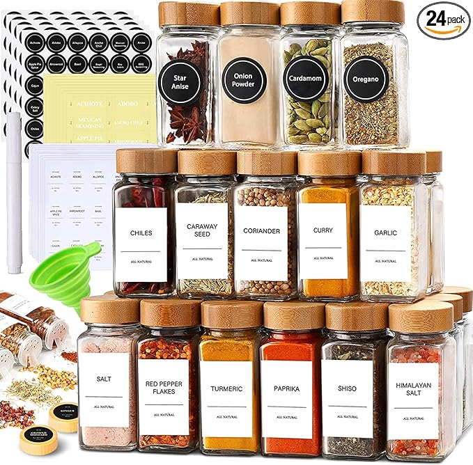 24-Piece Spice Jars Set by Le'raze: Glass Jars by LERAZE