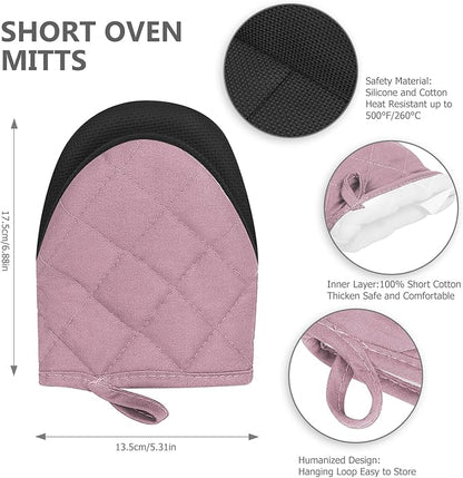 Short Oven Mitts, Heat Resistant 500°F, Silicone Grip Kitchen Gloves, Non-Slip - Image 2