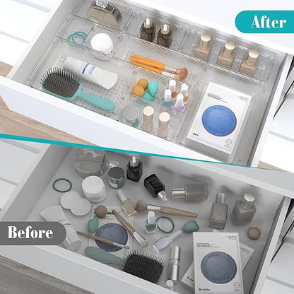 StorMiracle 28 PCS Clear Plastic Drawer Organizers Set, 4 Size Desk Drawer - Image 4