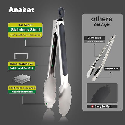 Anaeat 3 Pack 7" Mini Stainless Steel Locking Tongs - Image 3