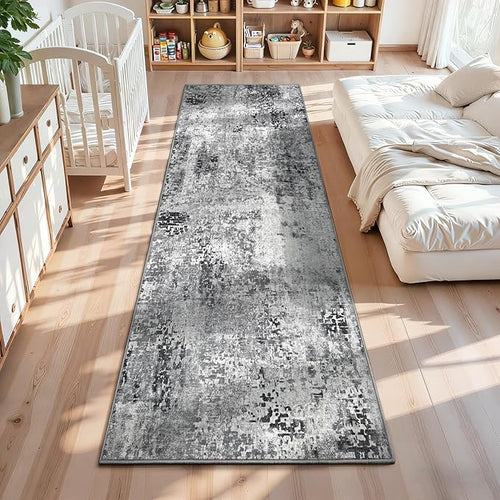 2x10 Grey Rug Runners for Hallways Kitchen Runner Rug Non Slip Washable Black by OmpaaHomeDecor