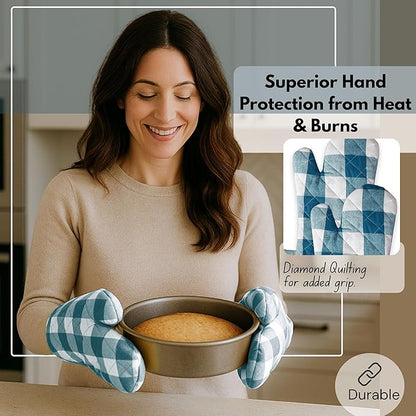 Native Fab Buffalo Plaid Check Oven Mitts and Pot Holders Set of 4, 100% Cotton - Image 4