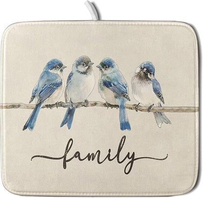 Home Blue Bird Family Dish Drying Mat by Anyako