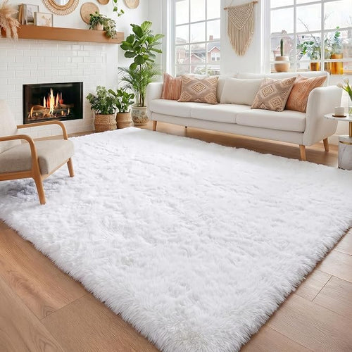 Amdrebio White Area Rugs for Bedroom, Shag Fluffy Rug for Living Room, Modern by Amdrebio