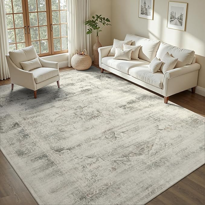 DCX 9x12 Beige Rug, Machine Washable Stain Resistant Distressed Vintage Rug - Image 2