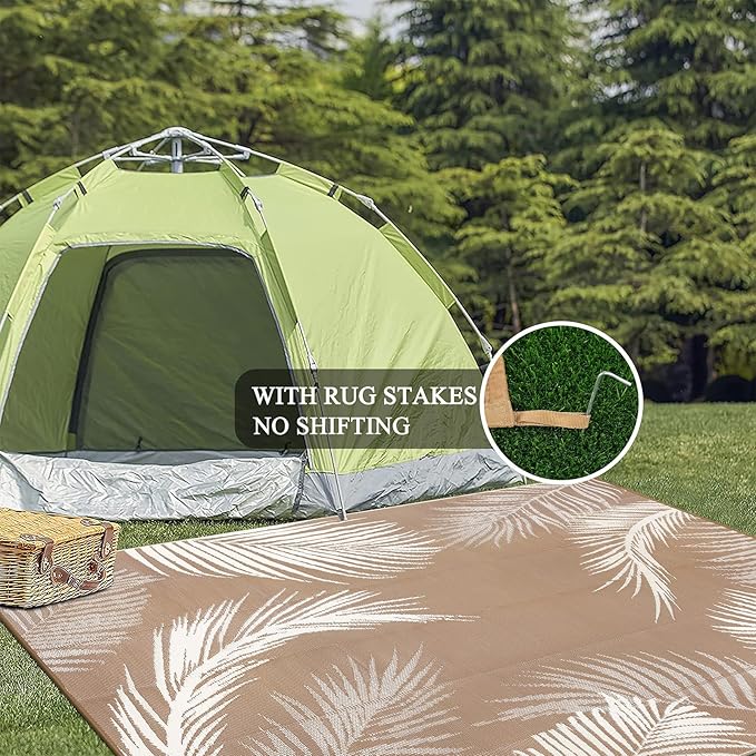 Pauwer Waterproof Outdoor Rug 10x14, Reversible Plastic Straw Patio Camping Rug - Image 5