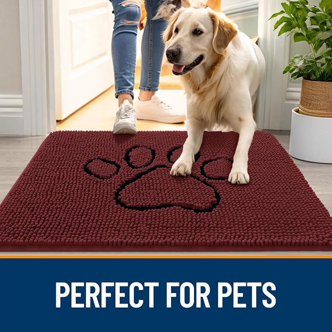OLANLY Dog Door Mat for Muddy Paws 36x24, Paw Print Design, Absorbs Moisture - Image 6