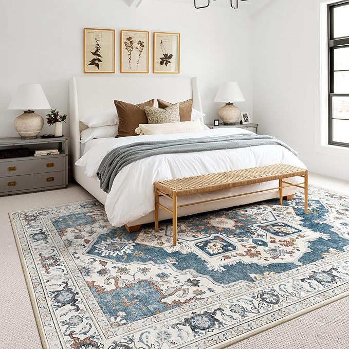 9x12 Washable Area Rug: Vintage Neutral Soft Non Slip Thin Large Floor Carpet - Image 3