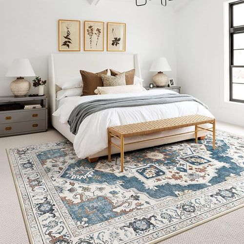 10x14 Washable Area Rug: Vintage Neutral Soft Non Slip Thin Large Floor Carpet - Image 2