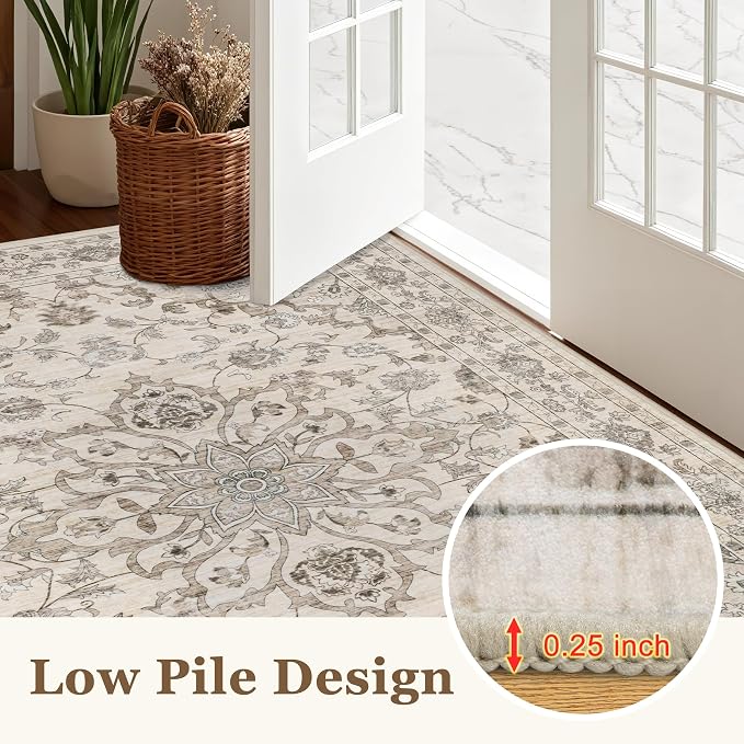 Round Area Rug for Living Room: 6ft Washable Vintage Boho Soft Thin Circle Rug - Image 8