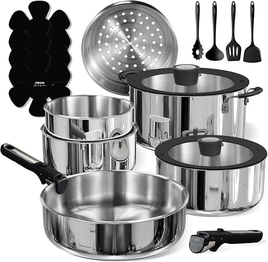 CAROTE 18pcs Stainless Steel Cookware Set by CAROTE