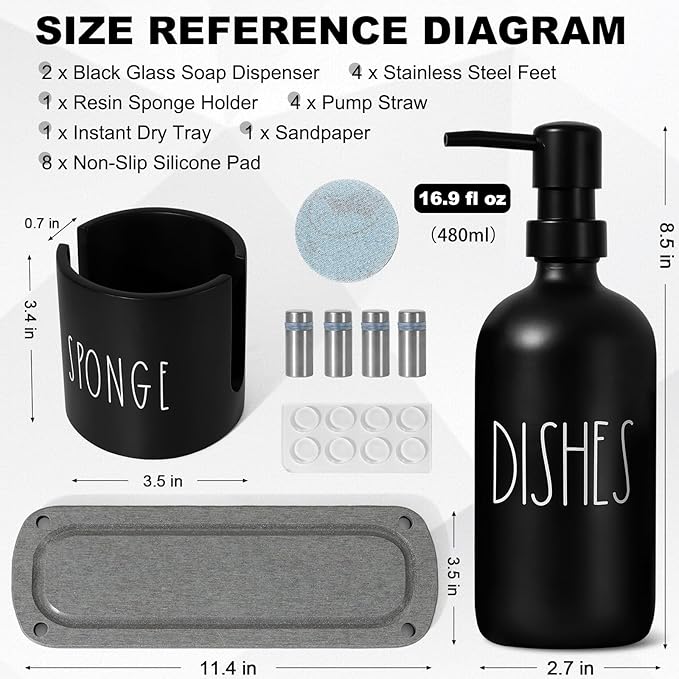 Kitchen Soap Dispenser Set, 16.9 fl oz Hand and Dish Soap Dispensers - Image 2