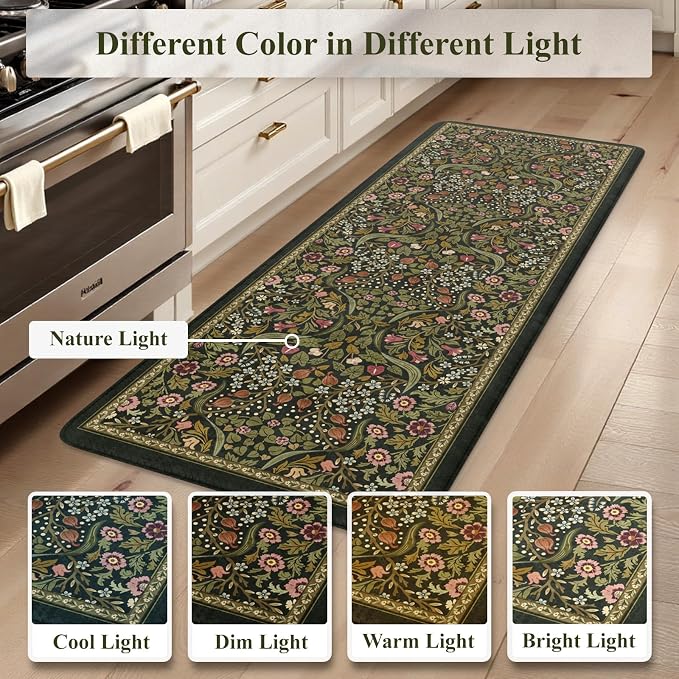 Collive Anti Fatigue Kitchen Mats, Spring Green Floral Kitchen Rugs Sets of 2 - Image 9