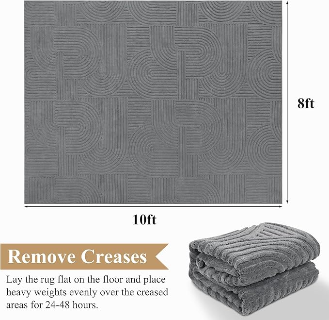 Pauwer 8x10 Washable Area Rugs for Living Room Modern Grey Solid Color Soft - Image 2