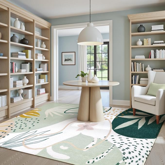 Lahome Green Washable Rugs 9x12 Living Room Rug, Non-Slip Backing Lightweight - Image 4