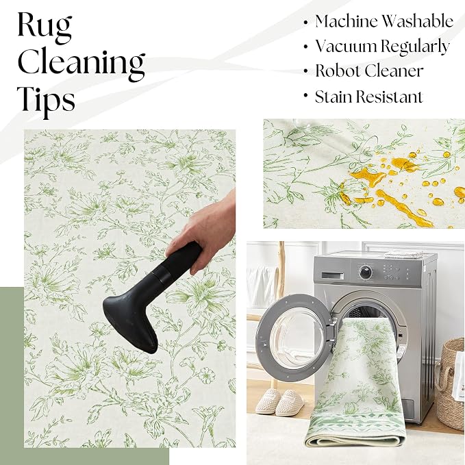 Sage Green Area Rugs 10x12 for Living Room Boho Washable Extra Large Floral - Image 4