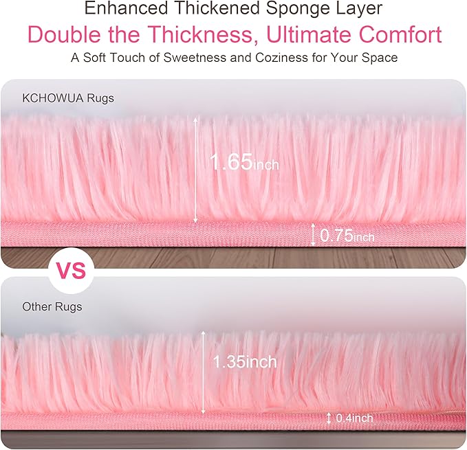 KICHOWUA Thick Area Rug 5x8 Pink Fluffy Fuzzy - Image 3