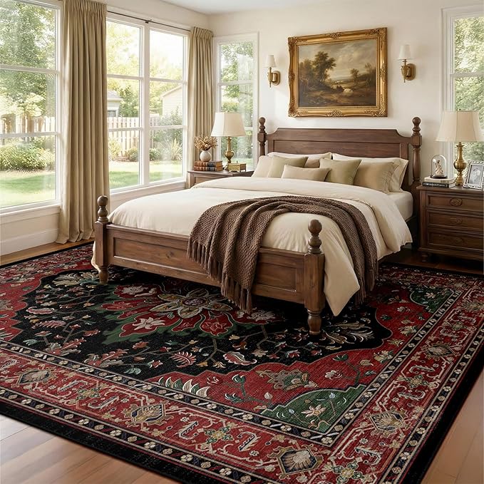RELEANY Area Rugs 7'x9' Washable Non-Slip, Floral Vintage Distress Medallion - Image 2
