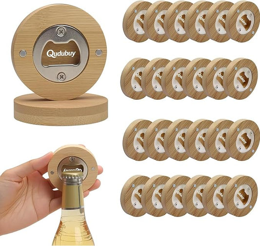 24 Pcs Magnetic Bottle Opener 2.5In DIY Bamboo Round Shape Beer Openers Wooden by Unknown