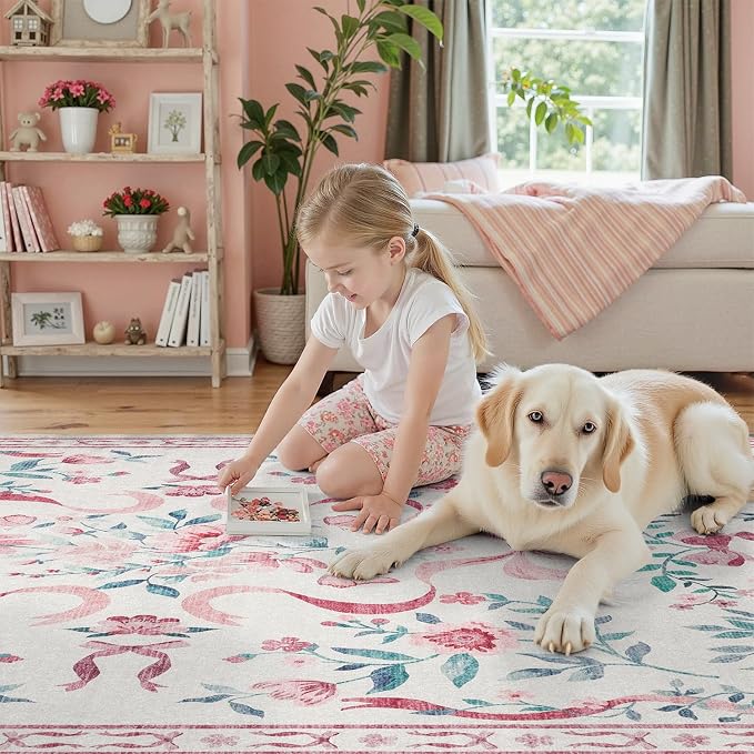 DCX Washable 6x9 Bow Rug, Cute Soft Low Pile Indoor Décor Carpet, Kid & Pet - Image 3