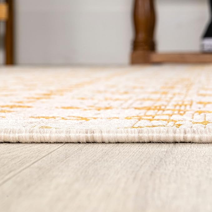 JONATHAN Y Moroccan Geometric Indoor Outdoor Square Area Rug 5X5 Cream/Yellow - Image 4