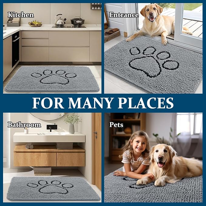OLANLY Dog Door Mat for Muddy Paws 47x20, Paw Print Design, Absorbs Moisture - Image 8