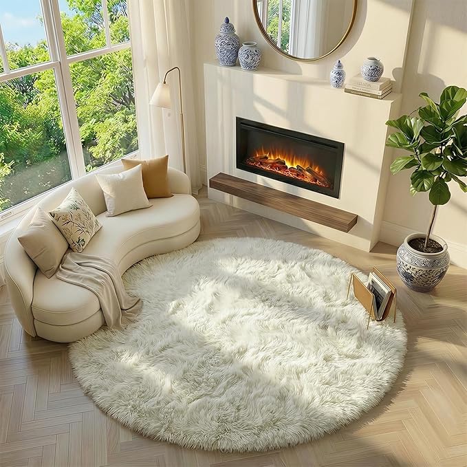 Amdrebio Ivory White Round Circle Rug 6Ft - Image 3