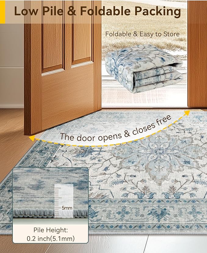 RELEANY Area Rugs Runner 2'x10' Washable Non-Slip, Floral Vintage Distress - Image 4