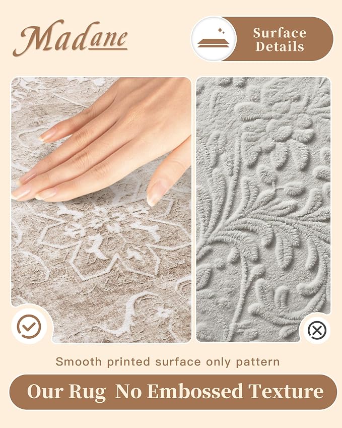 Madane Washable Round Rug 5ft for Living Room, Soft Ultra-Thin Non-Slip Vintage - Image 5