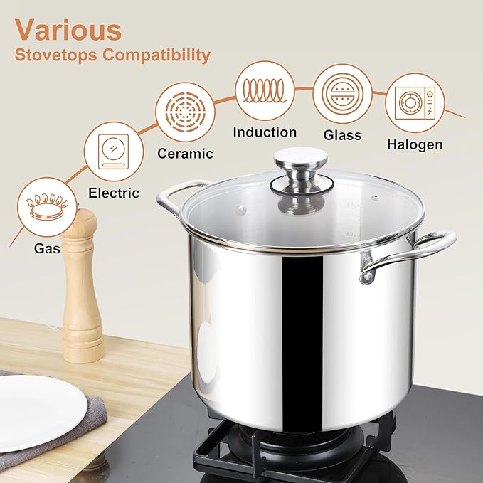 Herogo 12 QT Stock Pot, Tri-ply 18/10 Stainless Steel Cooking Pot - Image 5