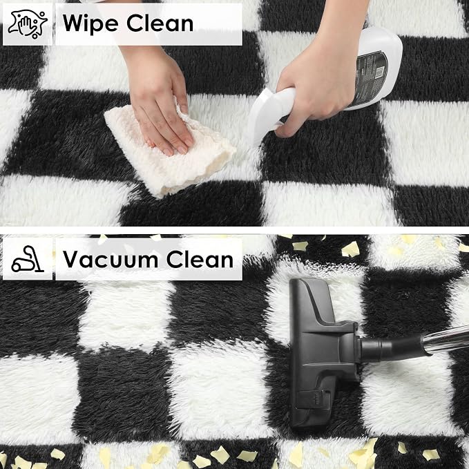 KICMOR 5x7 Rug for Living Room Bedroom, Fluffy Black and White Area Rug Fuzzy - Image 6