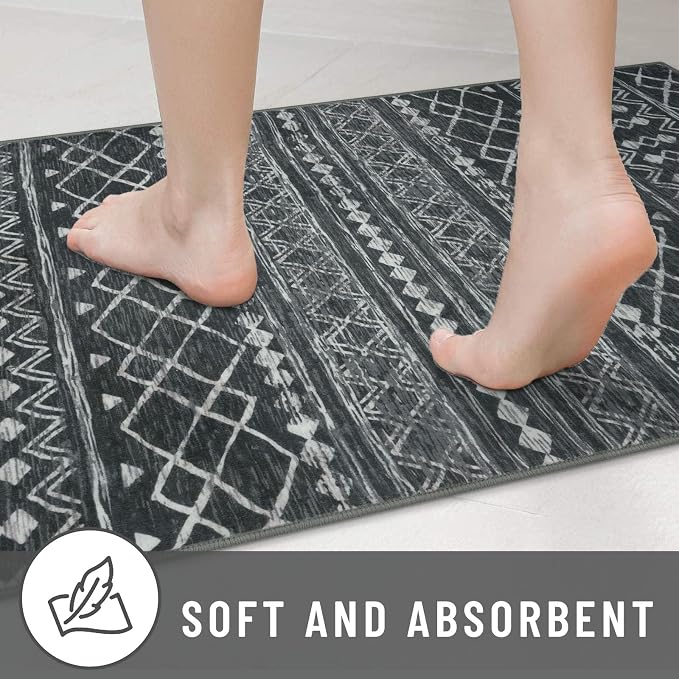 KUTA 3x5 Entryway Rug, Dark Grey Beige Non-Slip Washable Low-Pile Boho Moroccan - Image 7