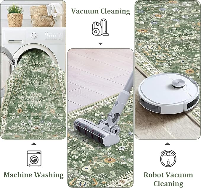 Yamaziot Washable Kitchen Rug Set of 2 – Non Slip Boho Floral Hallway Runner Rug - Image 5