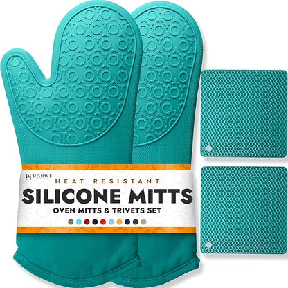 BPA-Free Soft Silicone 4 Piece Oven Mitts & Trivets Set by HOMWE