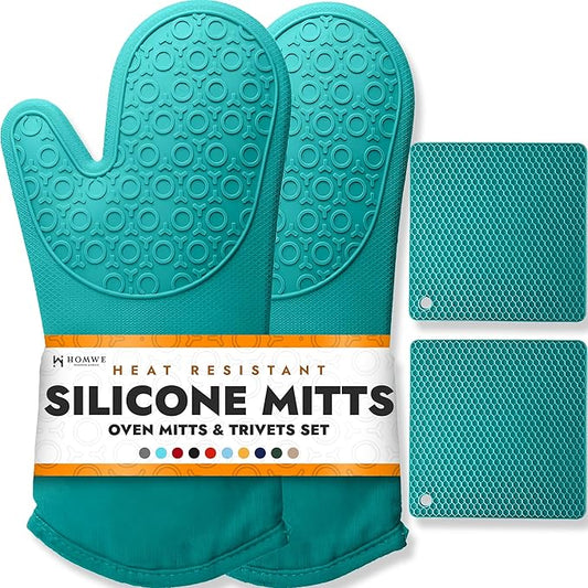 BPA-Free Soft Silicone 4 Piece Oven Mitts & Trivets Set by HOMWE