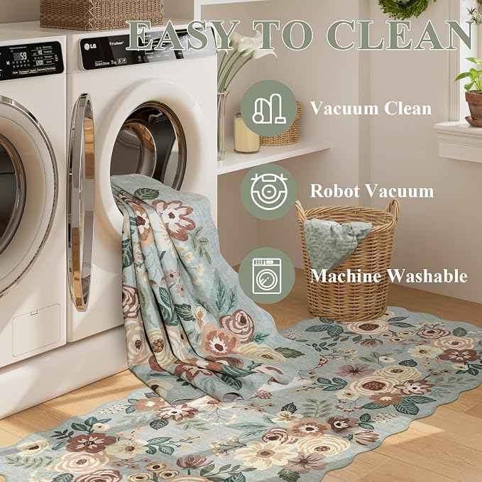DUKINO 2x4 Washable Runner Rugs, Non Slip Floral Print Entryway Rug - Image 8