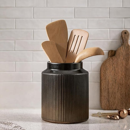 JIEMEI HOME Kitchen Utensil Holder, 6.77" Ceramic Farmhouse Stable Utensil Crock - Image 7