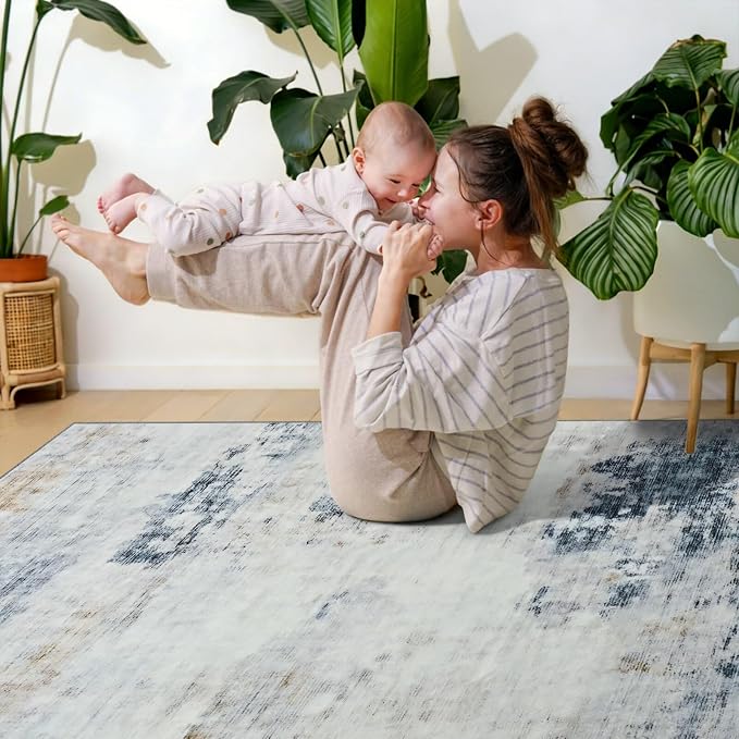 Toneed Abstract Area Rug 5x7 Modern Washable Rug Soft Non Slip Rug Low Pile - Image 4
