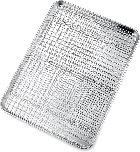 P&P CHEF 16 Inch Baking Sheet and Rack Set, Stainless Steel Cookie Sheets Oven by PPCHEF