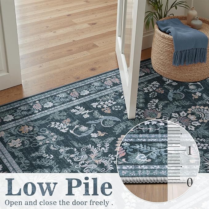DCX Navy Blue 4x6 Area Rug, Machine Washable Non Slip Stain Resistant Soft - Image 4
